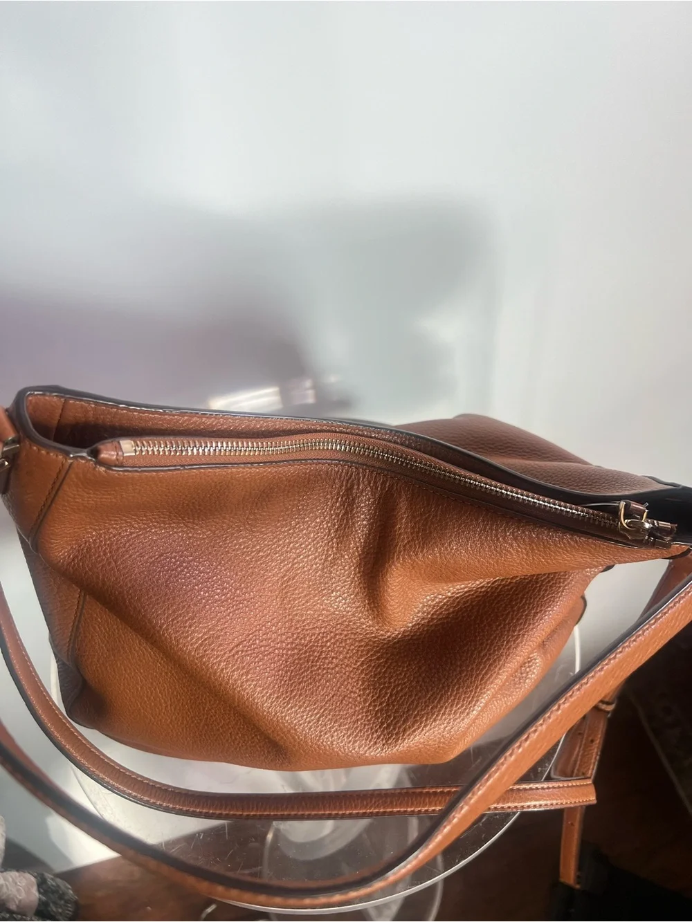 Kate Spade Genuine Pebbled Leather Hobo Shoulder Bag Cognac Brown
